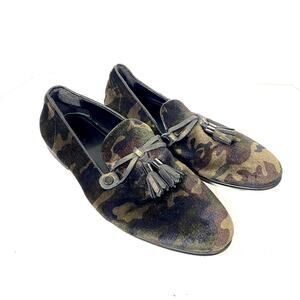 ALDO Men's Velvet Camo Tassel Loafers Dark Green Brown Sz 8